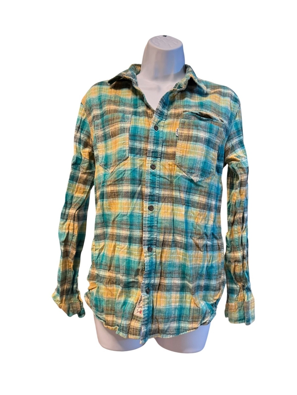 Levi's Men's Small Plaid Button-Up Shirt in Turquoise
